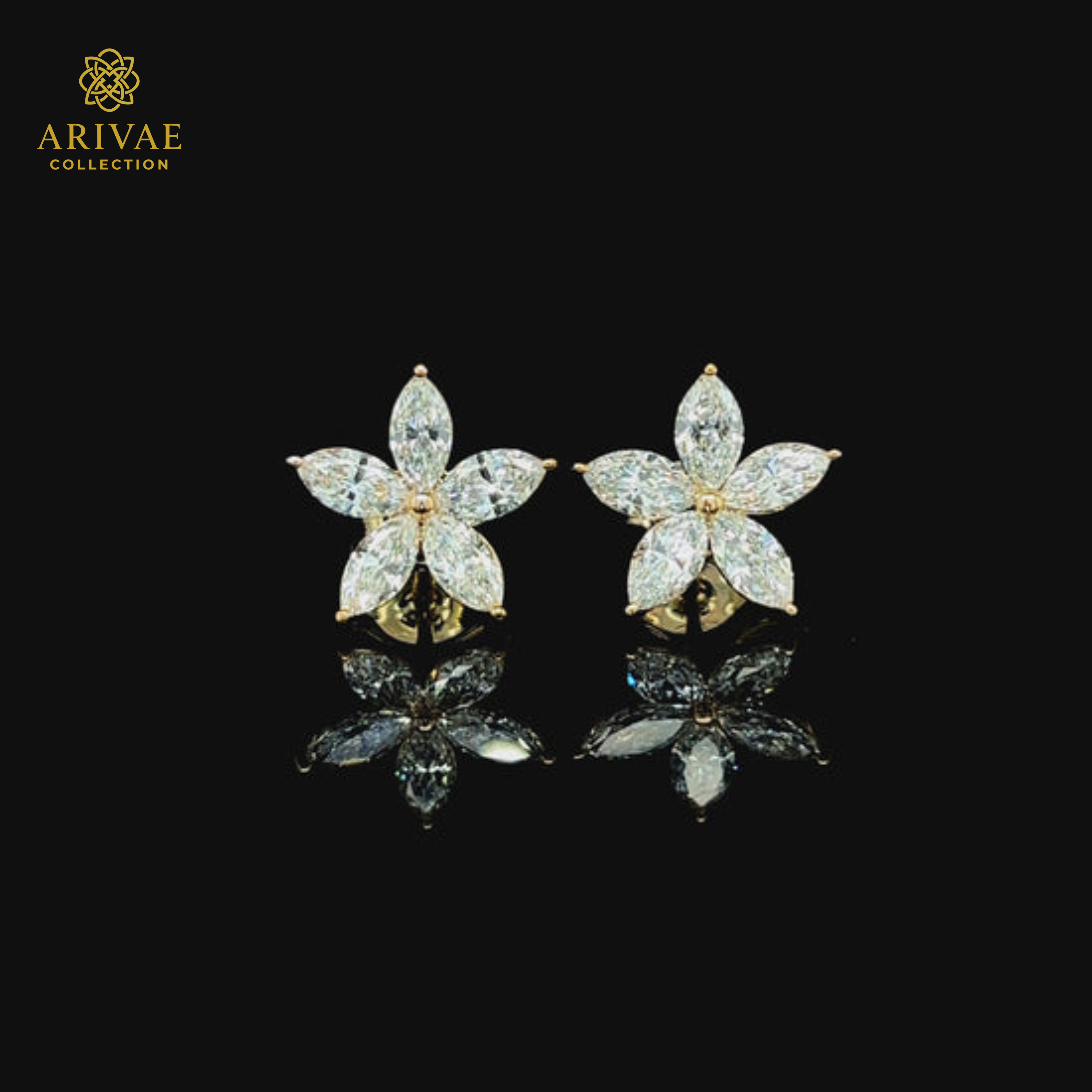 Arivae Floral Marquise Cut Diamond Stud Earrings