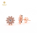 Nihla Silver Rose Gold Plated Flower Cubic Zirconia Earrings