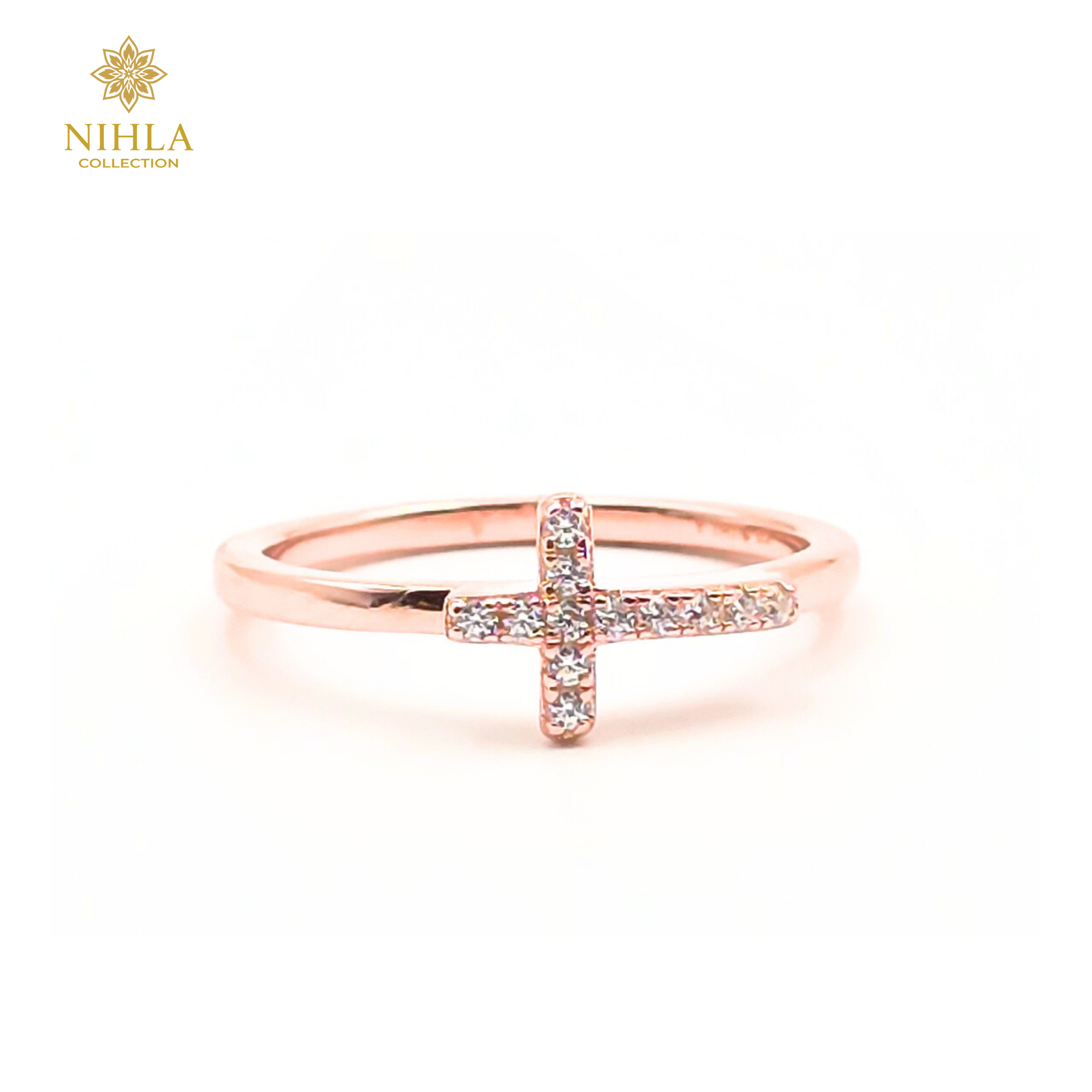 Nihla Rose Gold Plated Silver Side Cross Ring