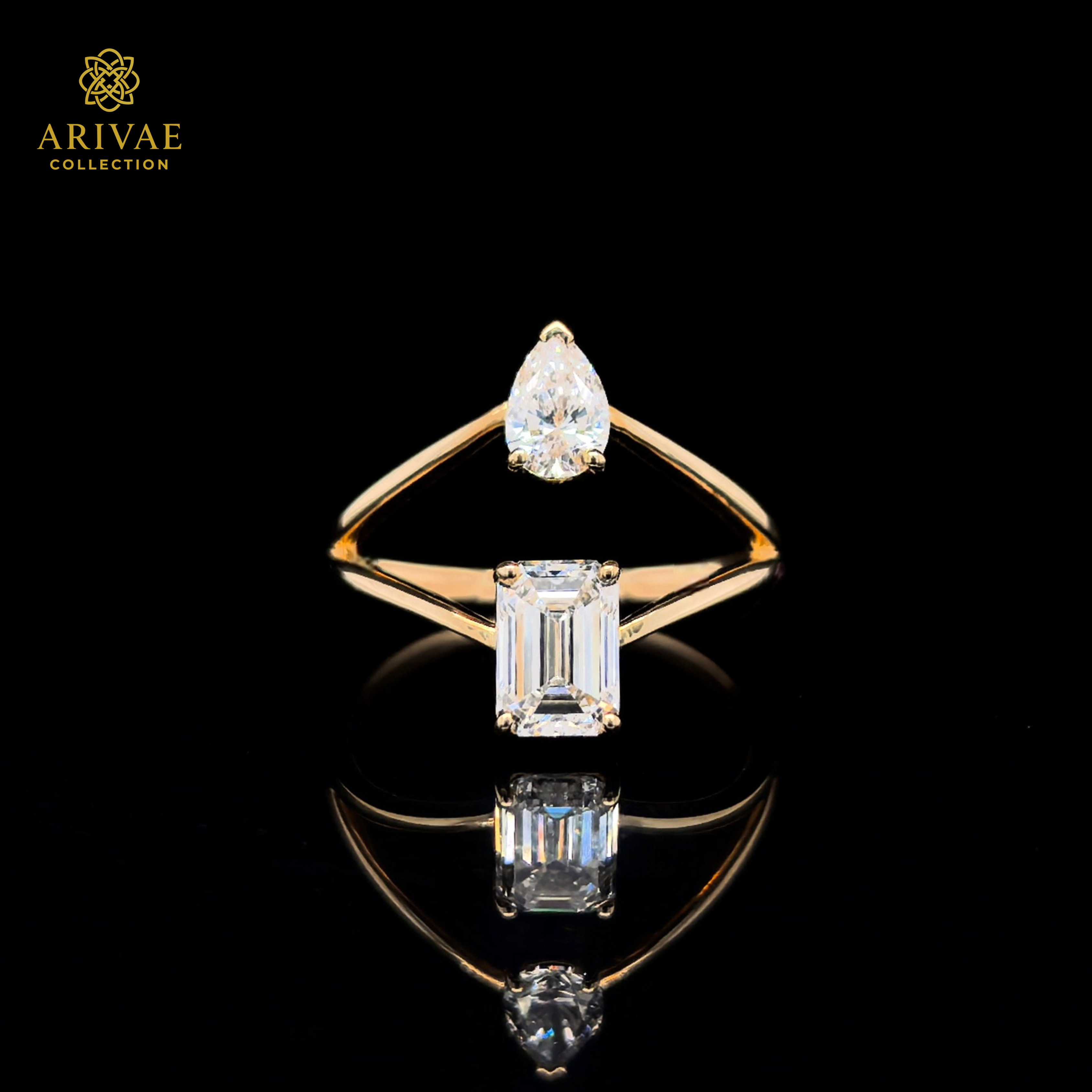 Arivae Emerald & Pear Shaped Diamond Dress Ring