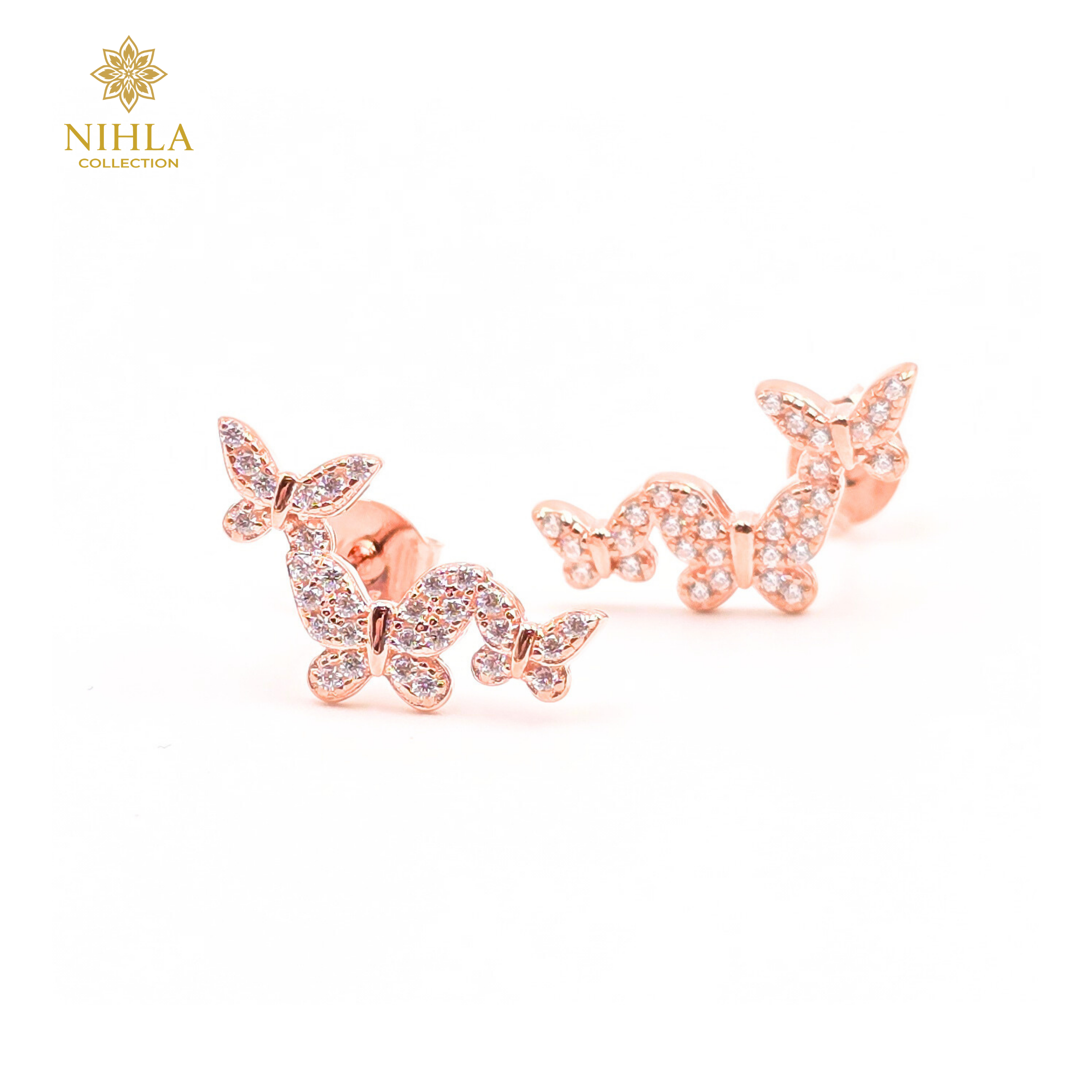 Nihla Silver Rose Gold Plated Butterfly Earrings