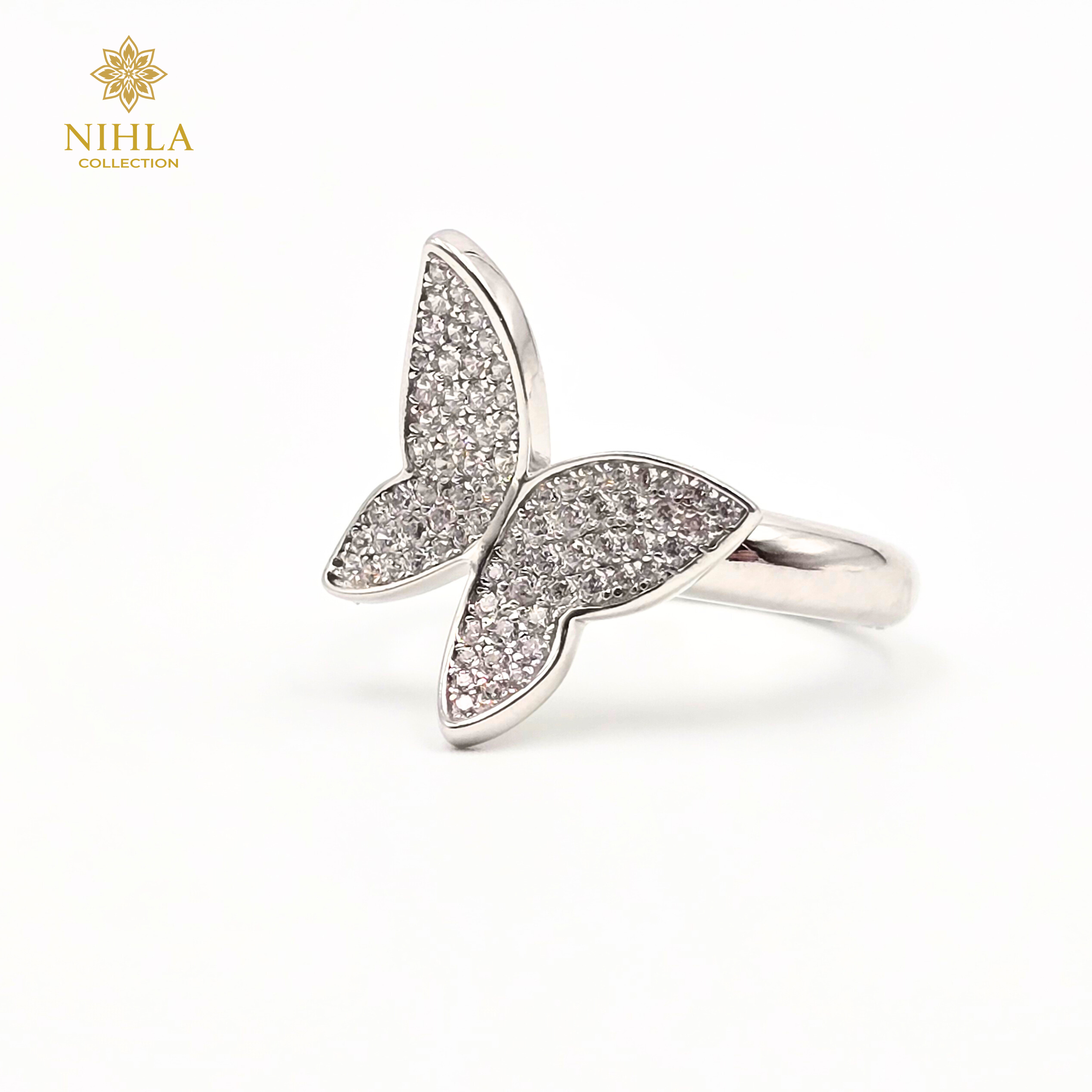 Nihla Sterling Silver Cubic Zirconia Butterfly Ring