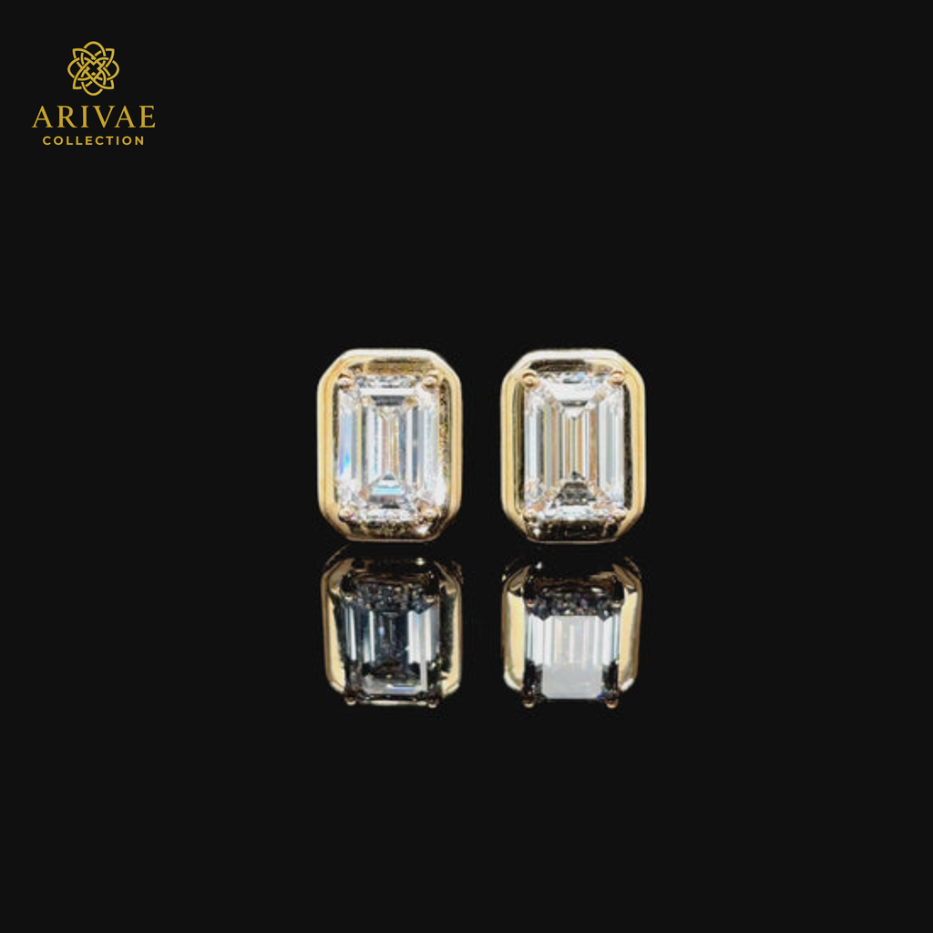 Arivae Emerald & Round Brilliant Cut Diamond Stud Earrings