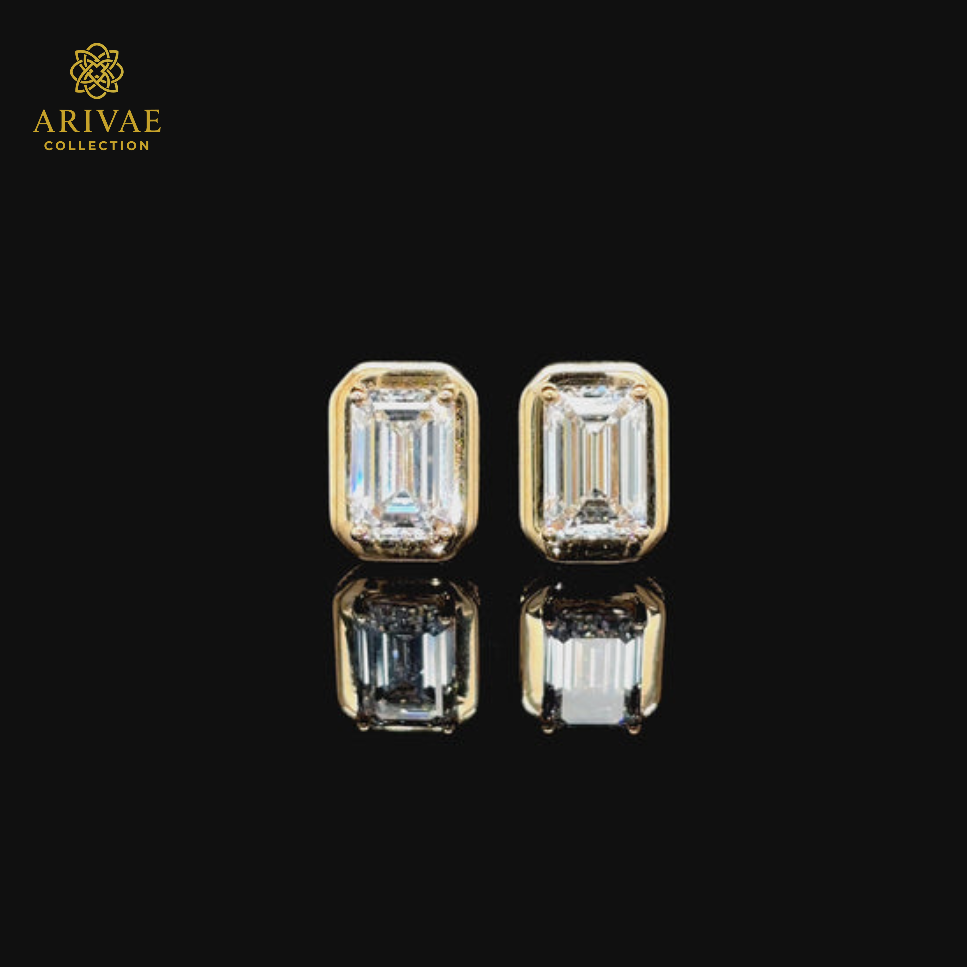 Arivae Emerald & Round Brilliant Cut Diamond Stud Earrings