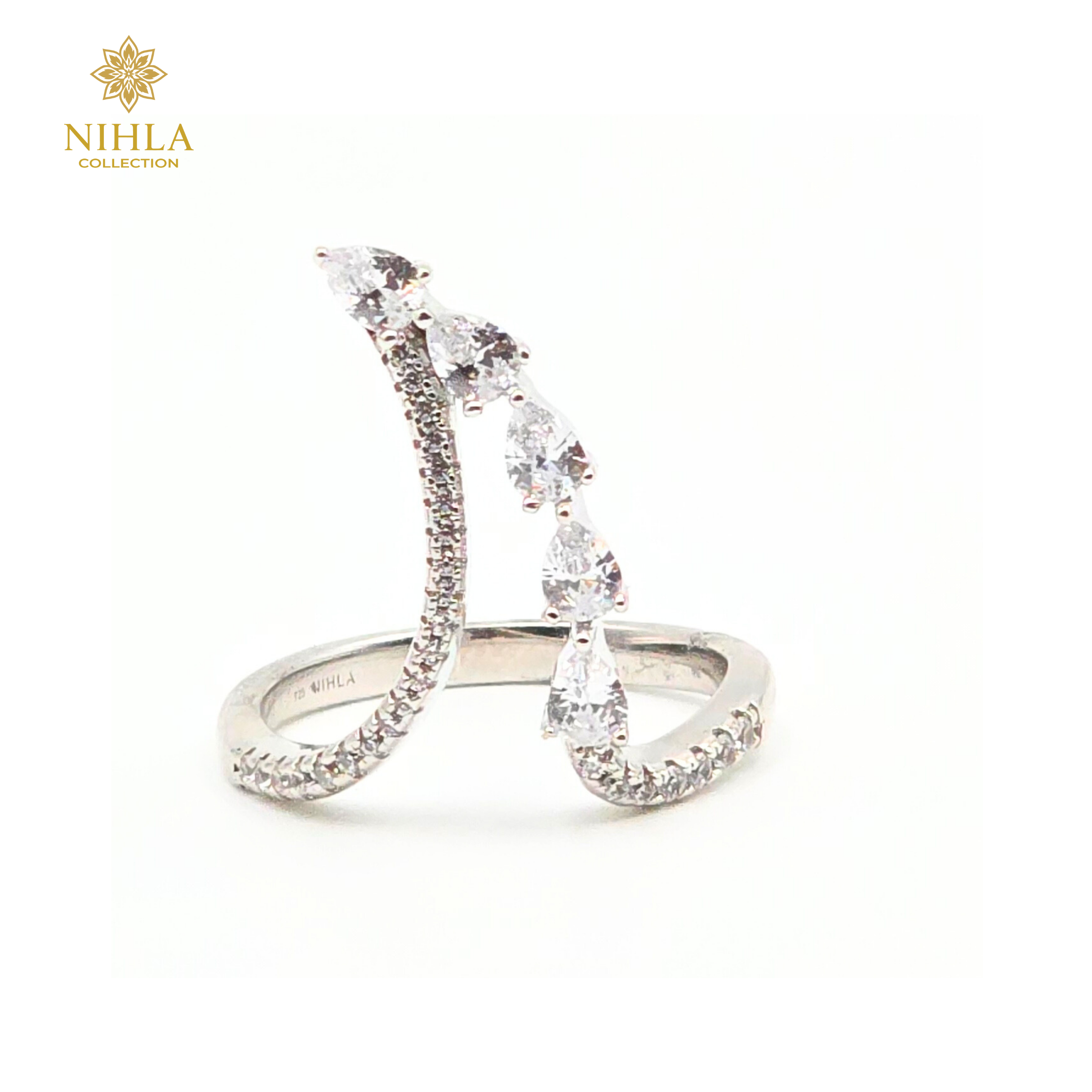 Nihla Silver Cubic Zirconia Abstract Ring