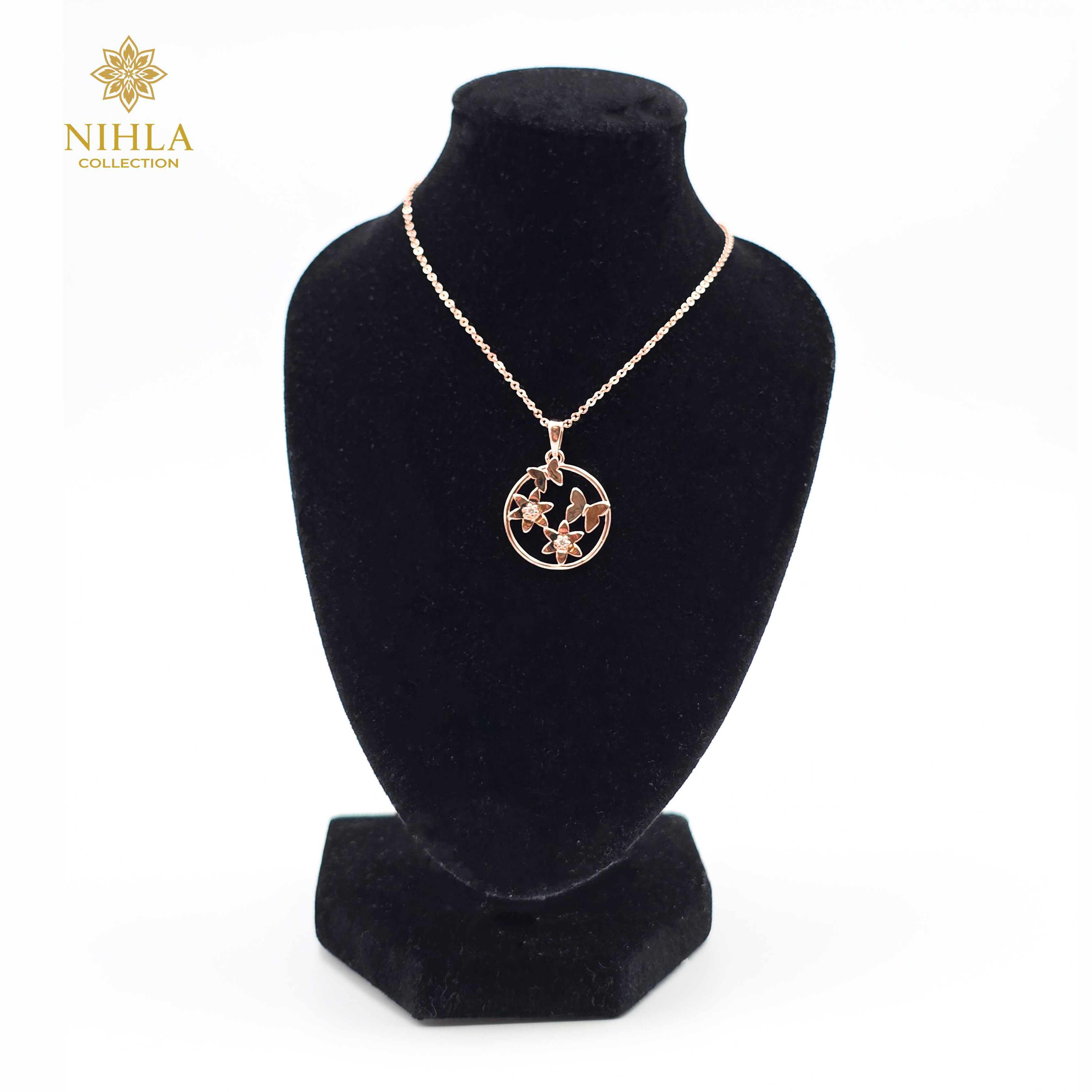 Nihla Silver Rose Gold Plated Cubic Zirconia Open Circle Necklace