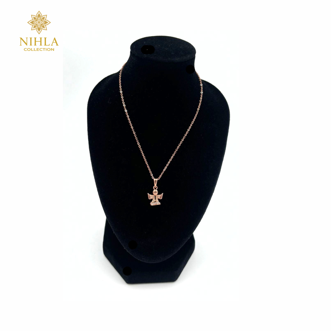 Nihla Silver Rose Gold Plated Cubic Zirconia Angel Pendant Necklace